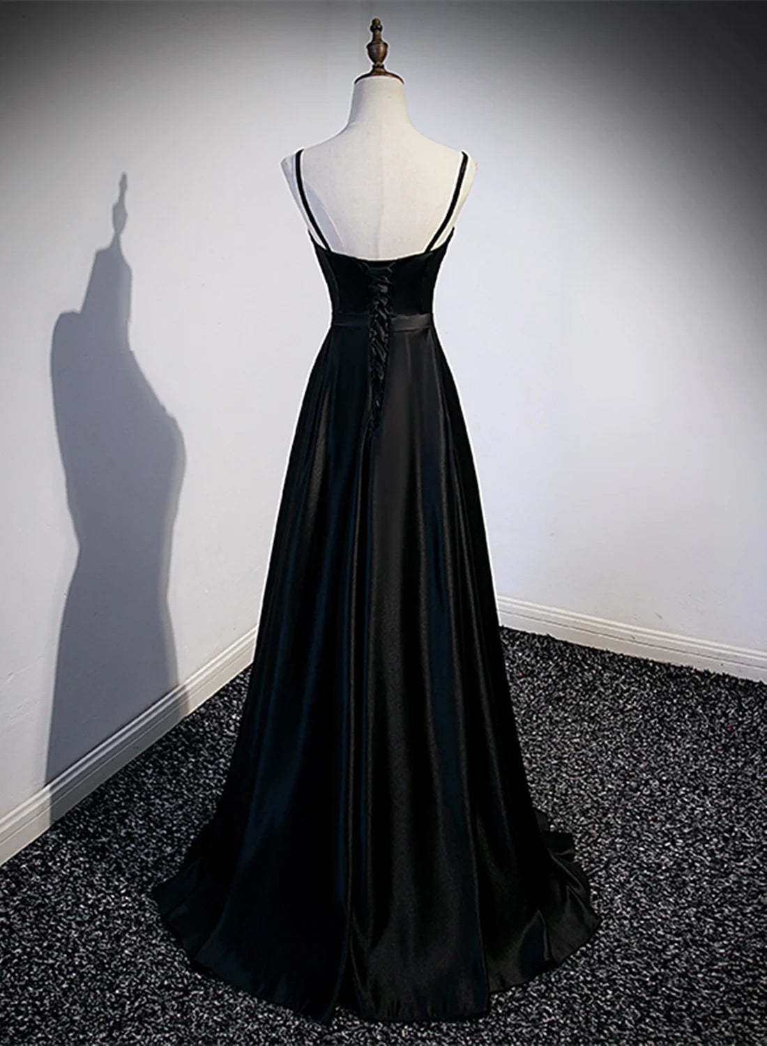 Beaira Black Satin Long Party Dress Black Simple Junior Prom Dress prom dresses shops