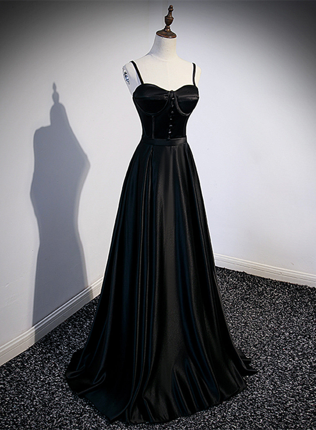 Beaira Black Satin Long Party Dress Black Simple Junior Prom Dress prom dresses shops