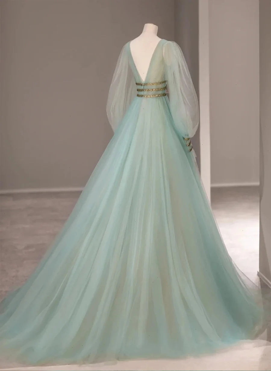 Beaira Green A-line Tulle New Prom Dress Long Sleeves Green Party Dress prom dresses shops