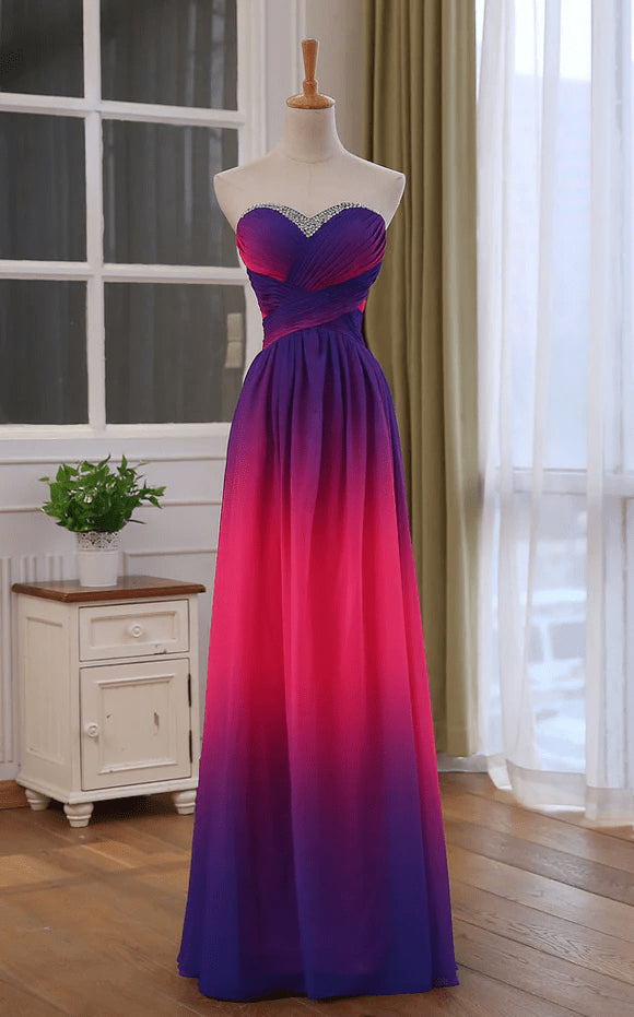 Beaira Beautiful Gradient Chiffon Sweetheart Beaded Prom Dress A-line Gradient Party Dress prom dresses shops
