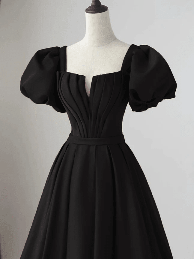 Beaira Black Satin Long Party Dress Prom Dress A-line Black Formal Dress prom dresses shops