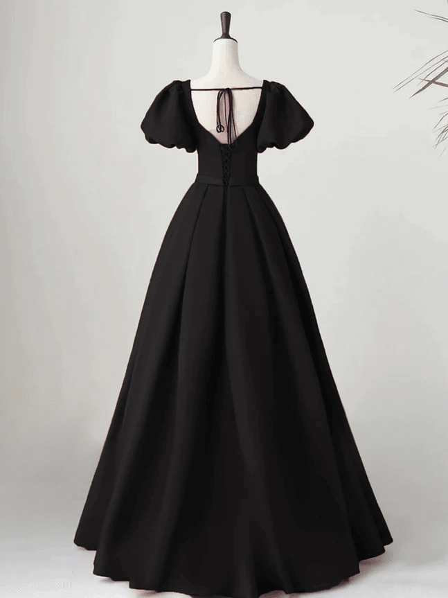 Beaira Black Satin Long Party Dress Prom Dress A-line Black Formal Dress prom dresses shops