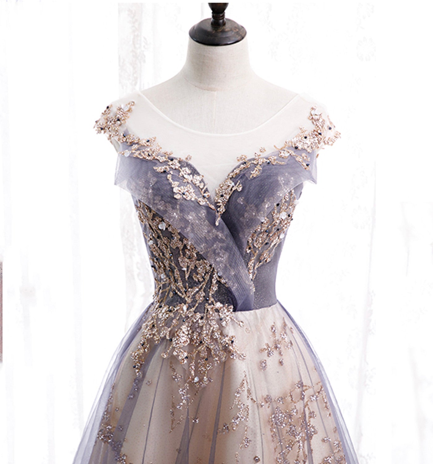 Beaira A-line Tulle with Lace Applique Party Dress Tulle Long Prom Dress prom dresses shops