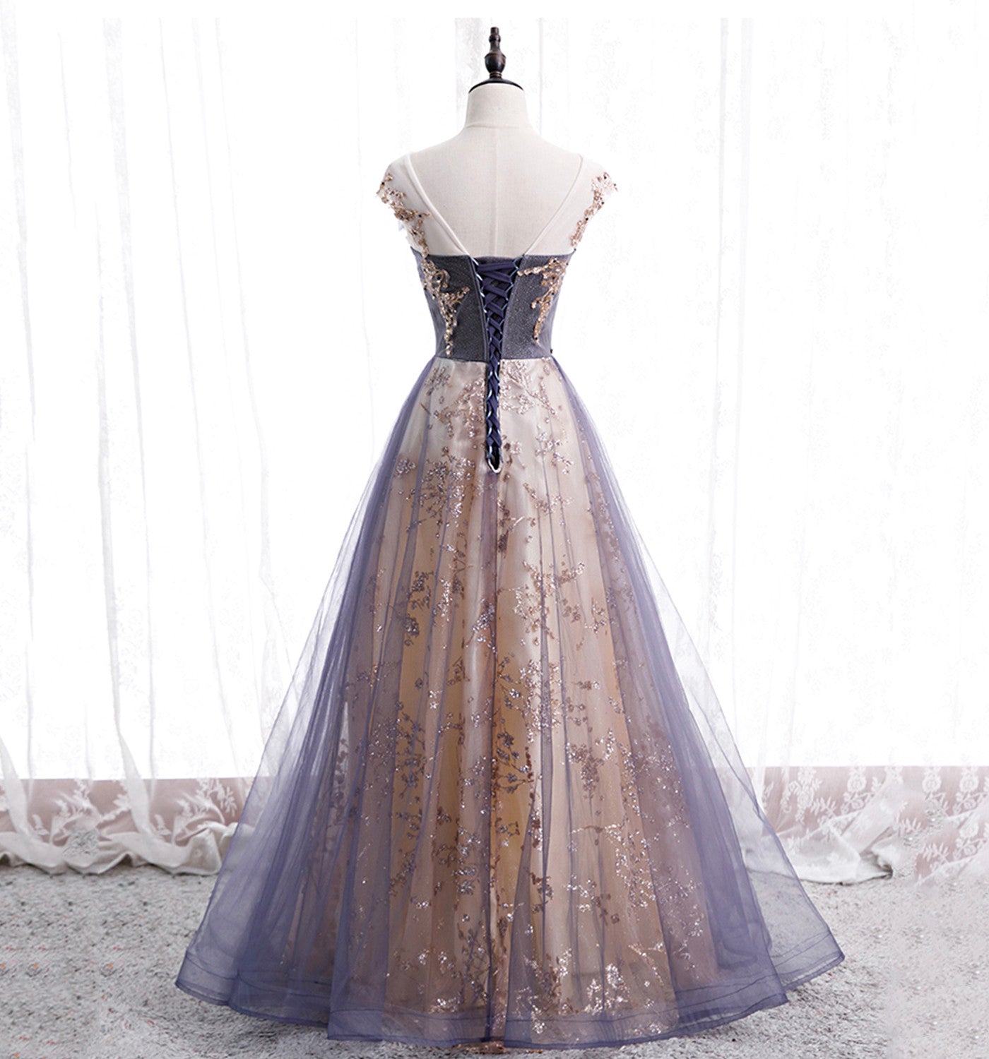 Beaira A-line Tulle with Lace Applique Party Dress Tulle Long Prom Dress prom dresses shops