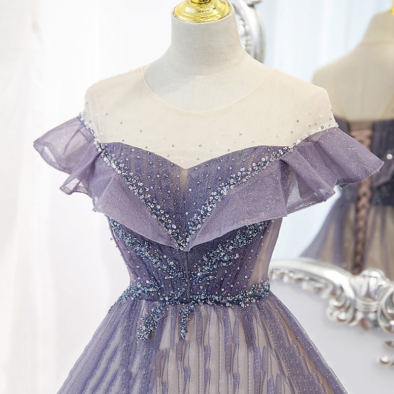 Beaira Light Purple Shiny Tulle Gradient A-line Sweetheart Prom Dress Long Tulle Formal Dress prom dresses shops