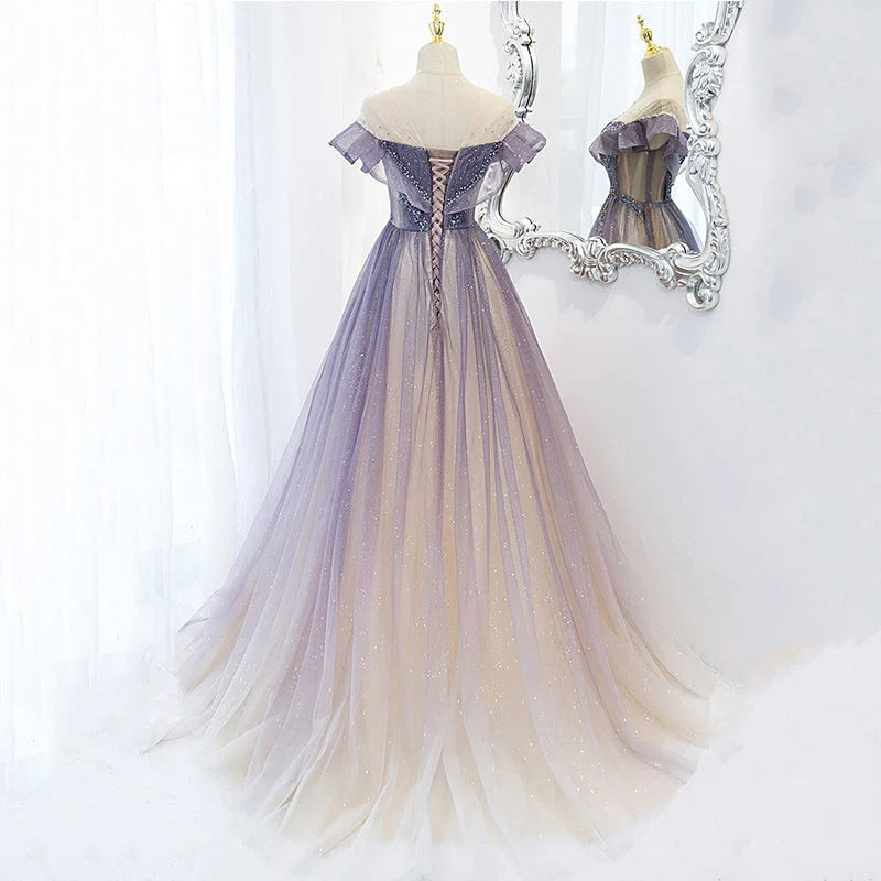 Beaira Light Purple Shiny Tulle Gradient A-line Sweetheart Prom Dress Long Tulle Formal Dress prom dresses shops