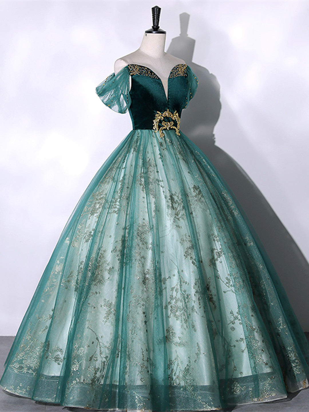 Beaira Green Ball Gown Tulle Off Shoulder Sweet 16 Dress Green Evening Dress prom dresses shops