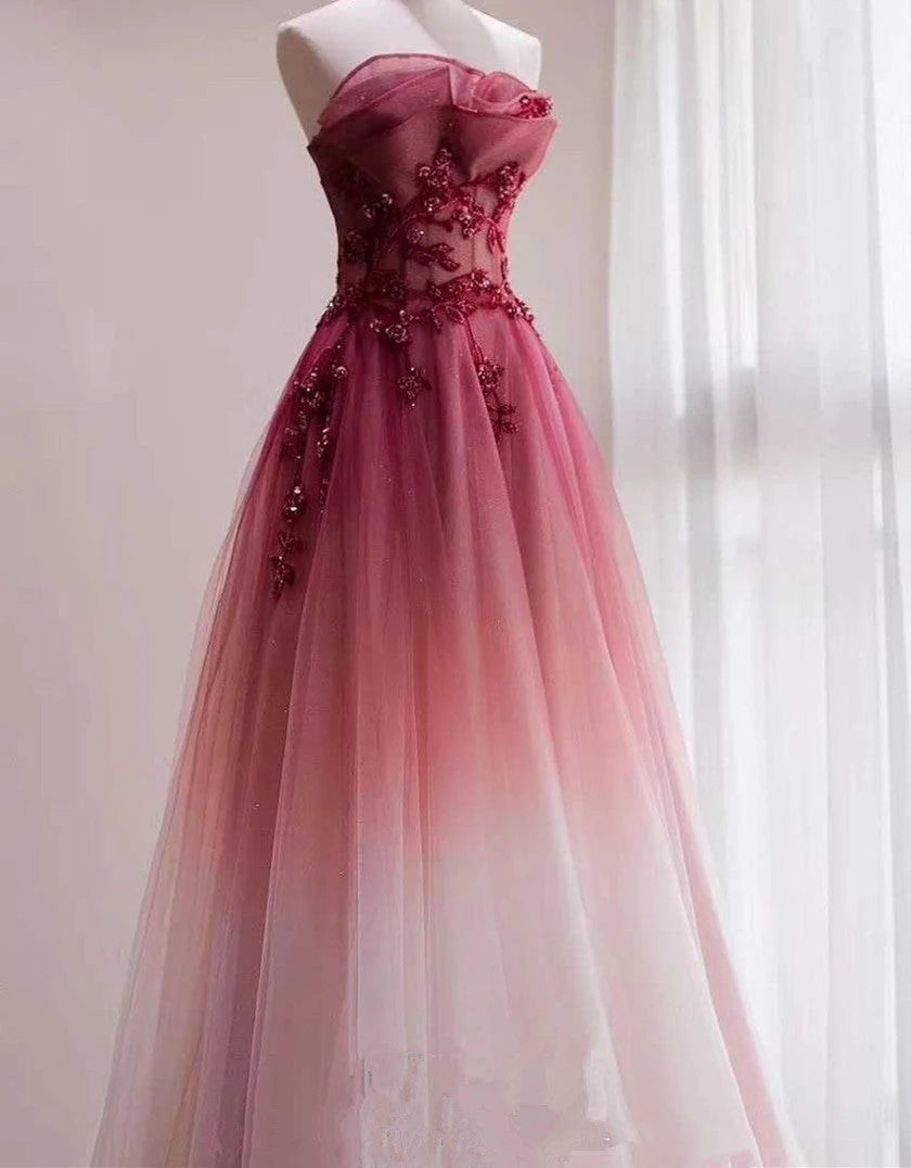 Beaira Beautiful Tulle Gradient with Beaded Long Party Dress A-line Gradient Prom Dress prom dresses shops
