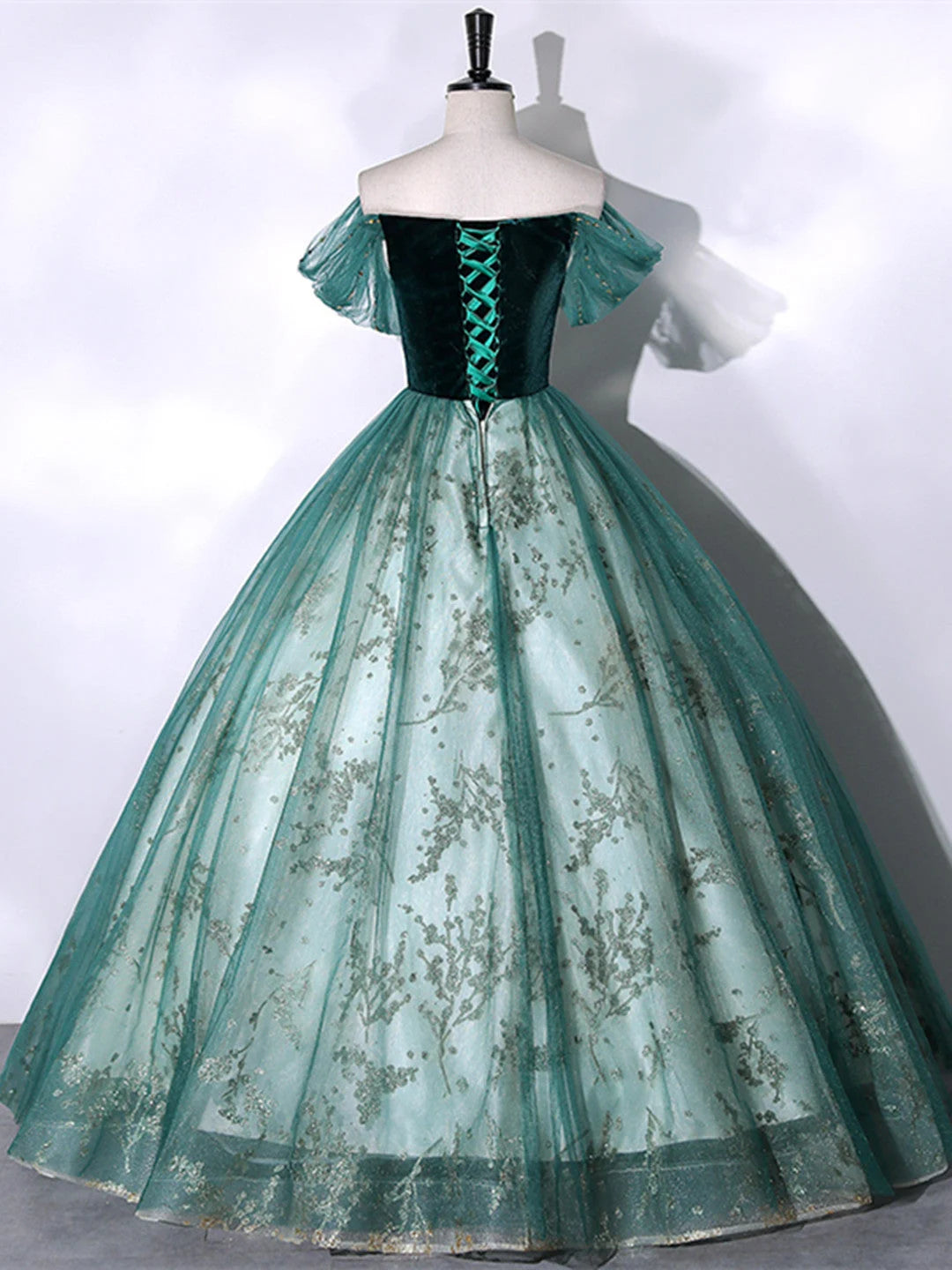 Beaira Green Ball Gown Tulle Off Shoulder Sweet 16 Dress Green Evening Dress prom dresses shops