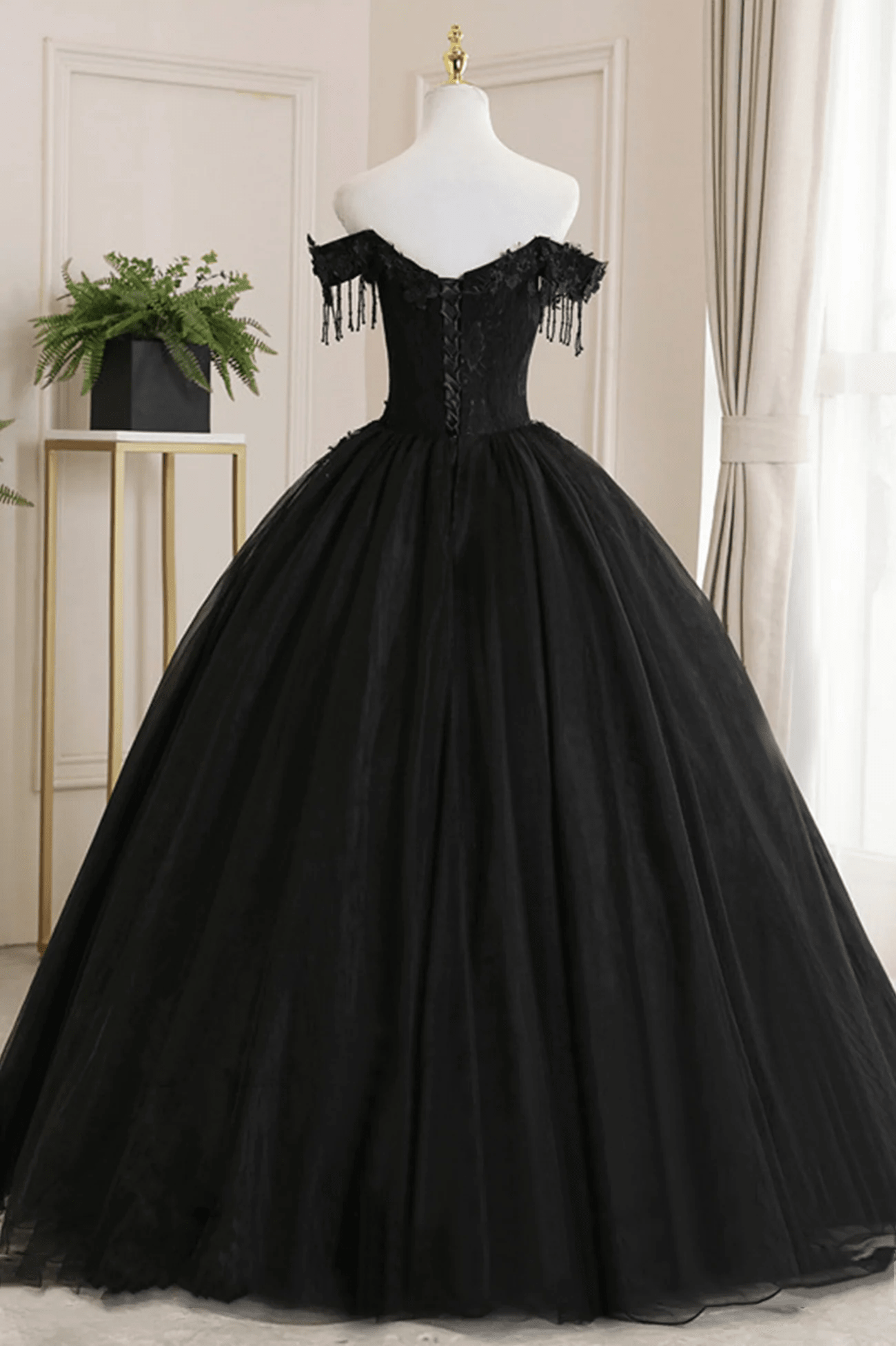 Beaira Black Off Shoulder Sweet 16 Formal Dress with Lace Black Formal Dress prom dresses shops