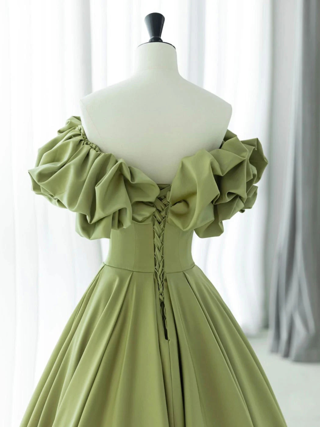 Beaira Green Satin Long Off Shoulder Formal Dress Green Evening Dress Prom Dress prom dresses shops