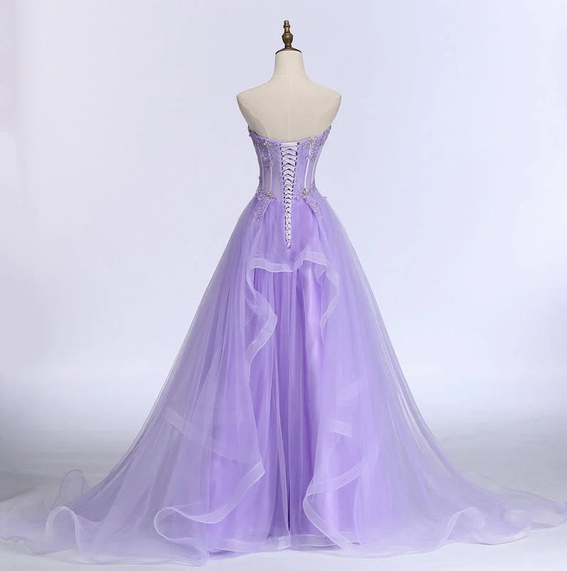 Beaira Light Purple Tulle Sweetheart Long Party Dress A-line Tulle Formal Dress prom dresses shops