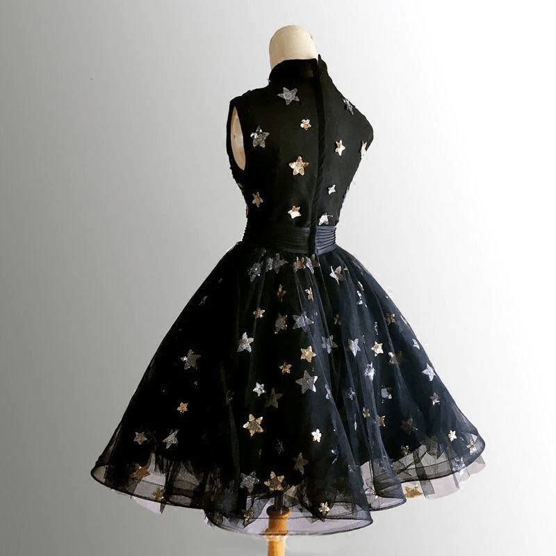 Beaira Black High Neckline Short Tulle Prom Dress Black Homecoming Dress Formal Dress prom dresses shops
