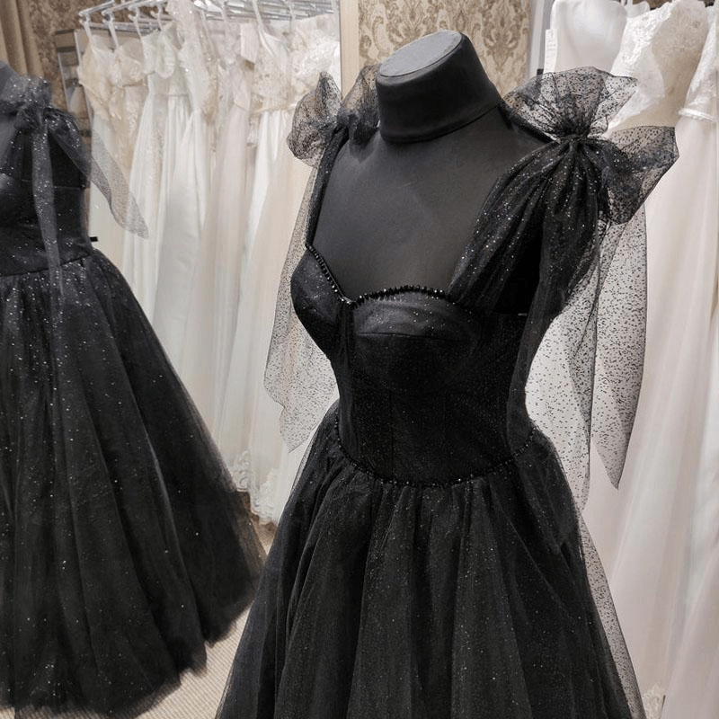 Beaira Black Tulle Floor Length Long Party Dress with Slit Black Evening Dresses prom dresses shops