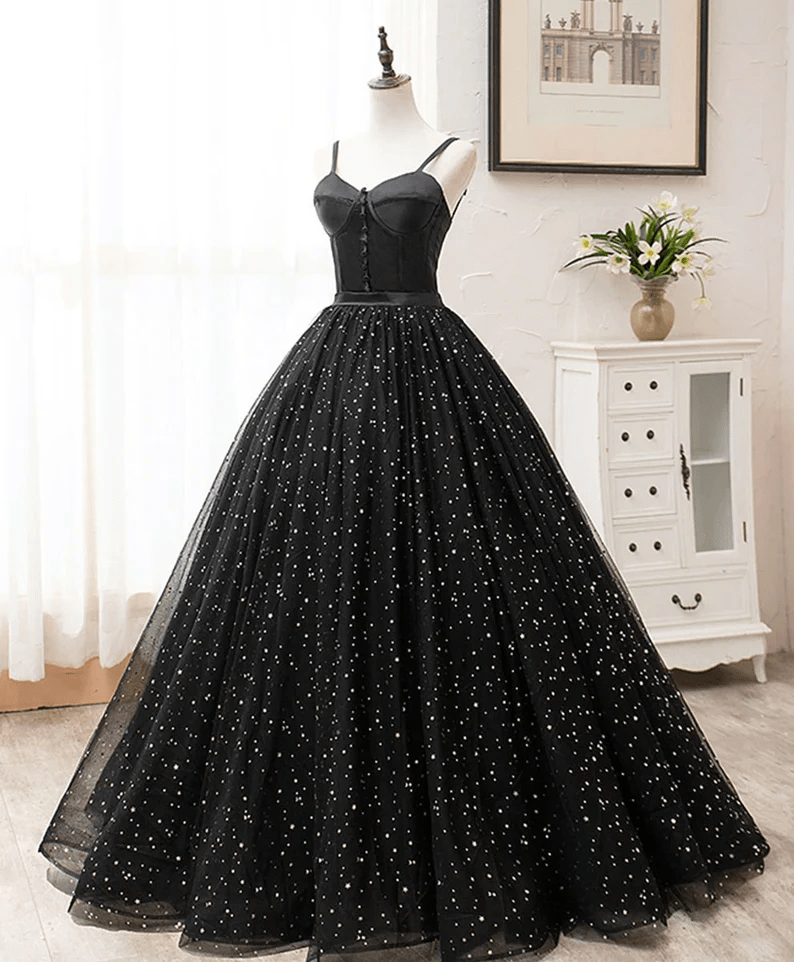 Beaira Black Sweetheart Straps Tulle Long Evening Gown Sleeveless Floor-Length Prom Dresses prom dresses shops