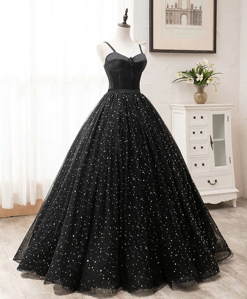 Beaira Black Sweetheart Straps Tulle Long Evening Gown Sleeveless Floor-Length Prom Dresses prom dresses shops
