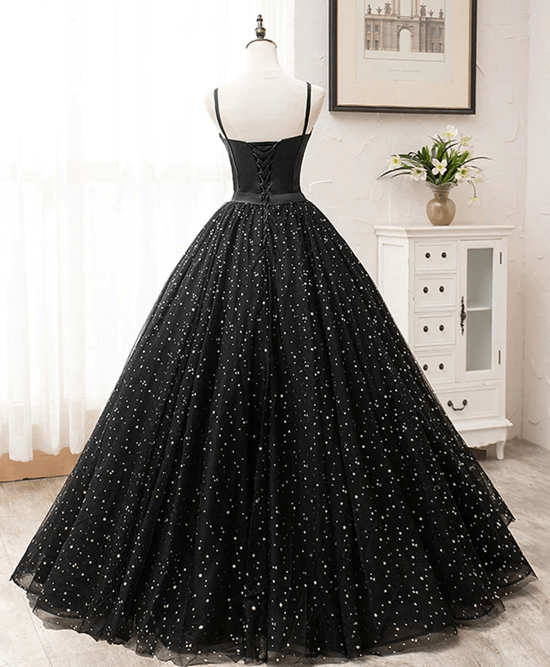 Beaira Black Sweetheart Straps Tulle Long Evening Gown Sleeveless Floor-Length Prom Dresses prom dresses shops