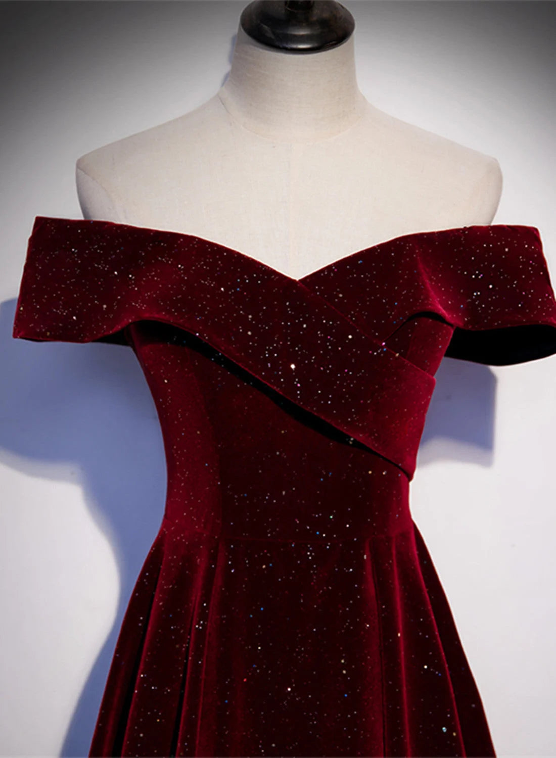 Beaira Off Shoulder Wine Red Velvet Long Party Dress A-line Wine Red Evening Dress prom dresses shops