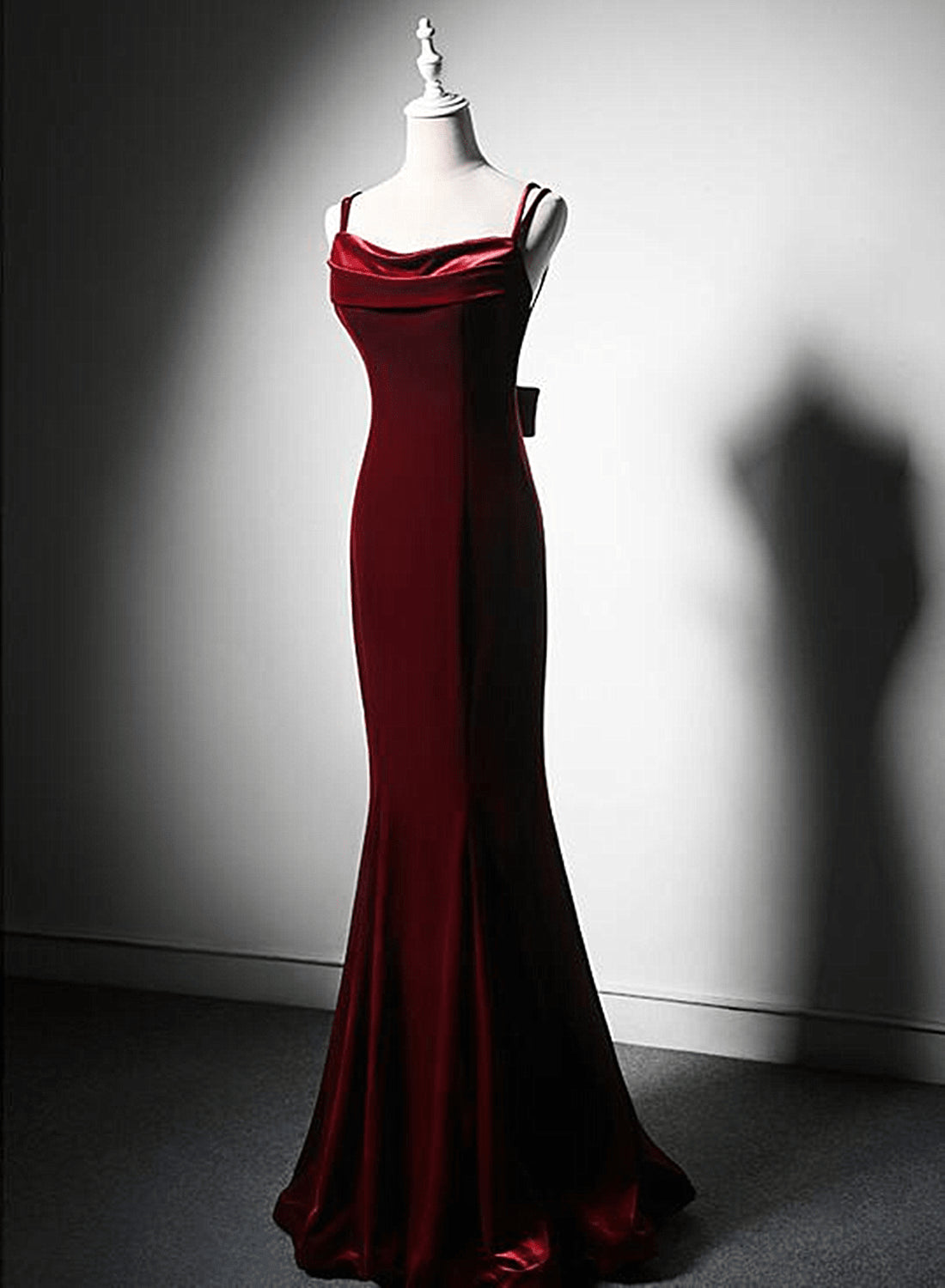 Beaira Wine Red Low Back Mermaid Formal Dress Velvet Straps Long Prom Dress prom dresses shops
