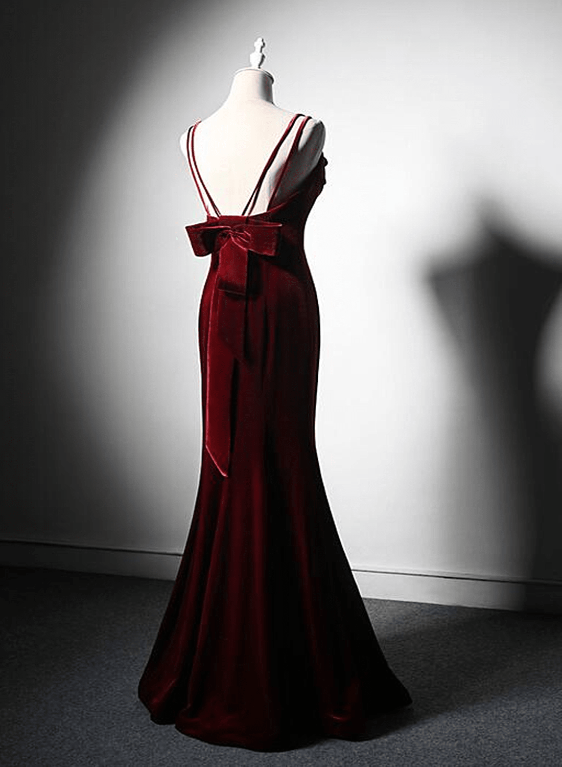 Beaira Wine Red Low Back Mermaid Formal Dress Velvet Straps Long Prom Dress prom dresses shops