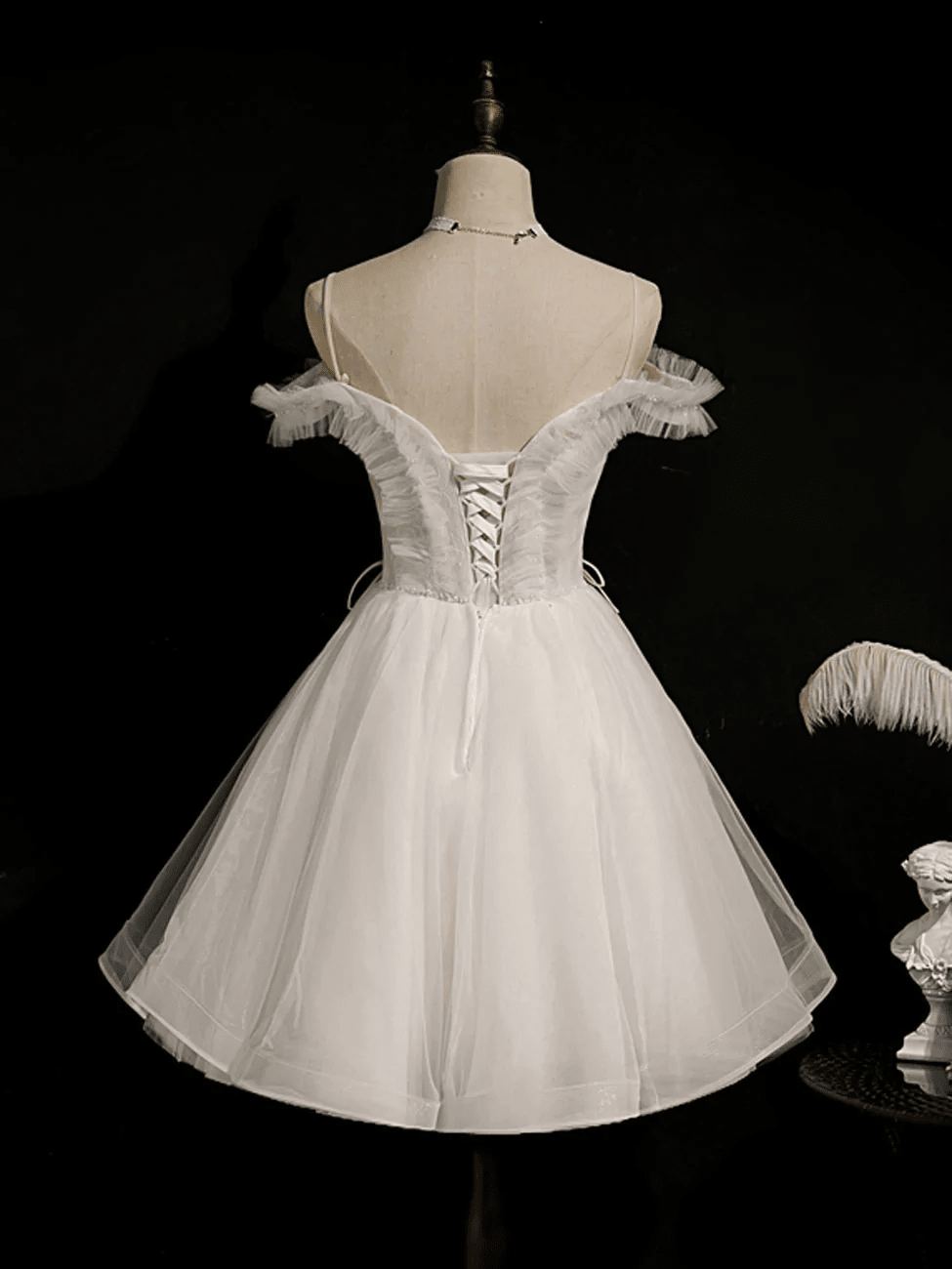Beaira Cute White Tulle Short Party Dress with Lace Off Shoulder Homecoming Dresses prom dresses shops