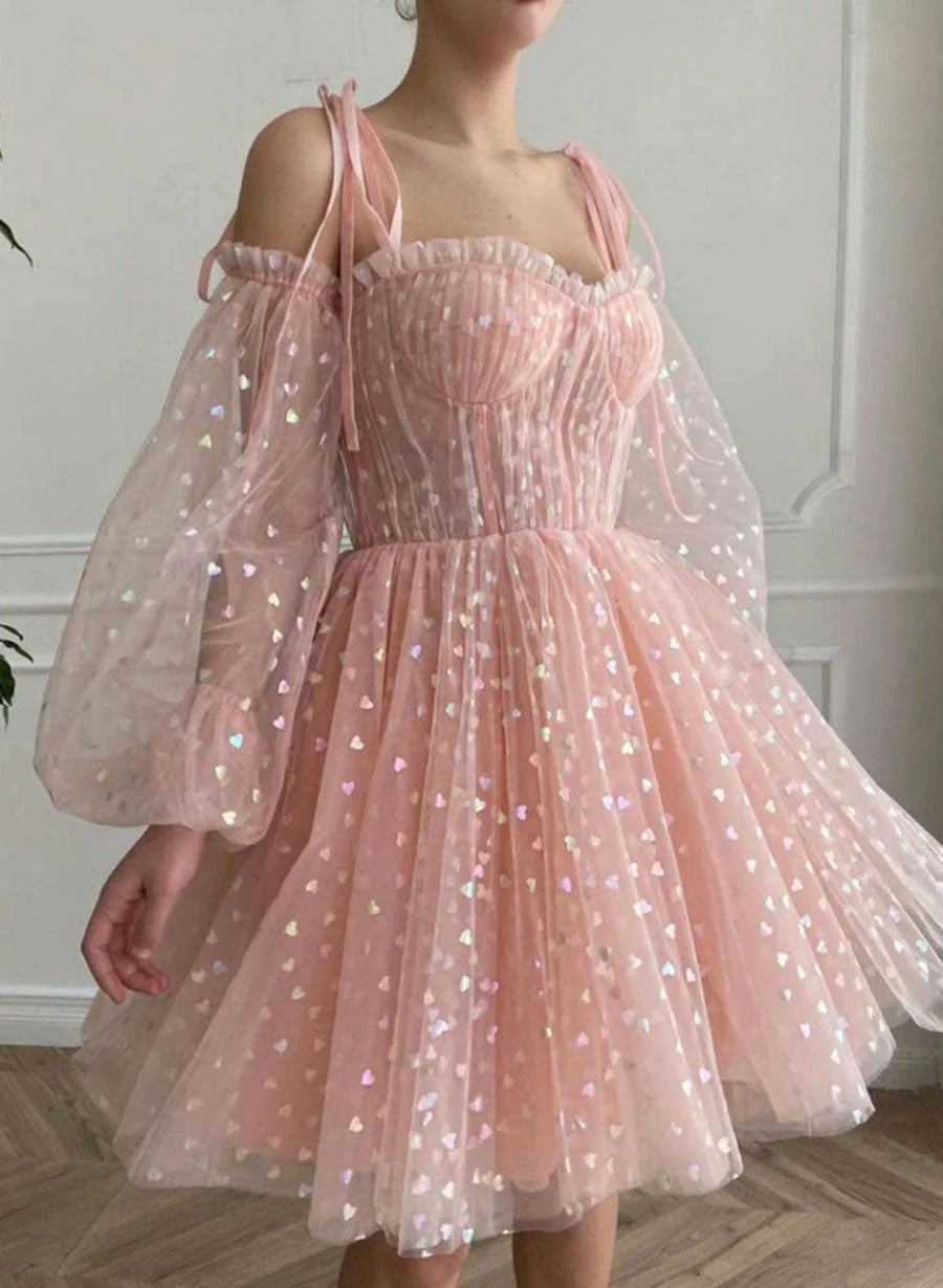 Beaira Cute Pink Tulle Short Sweetheart Prom Dress Pink Homecoming Dress Party Dress prom dresses shops