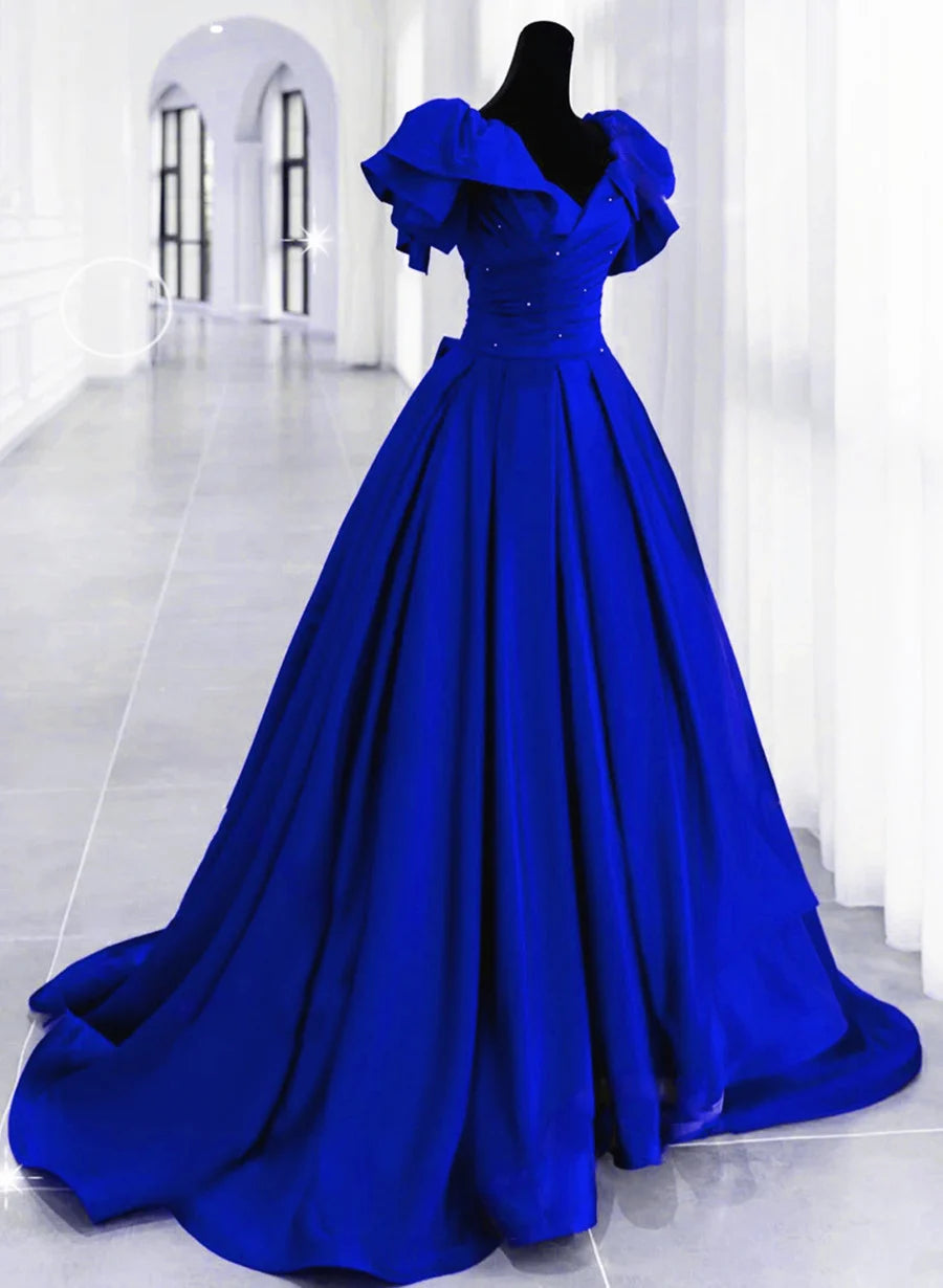 Beaira Royal Blue Satin Long Party Dress Formal Dress Blue Glam Prom Dress prom dresses shops
