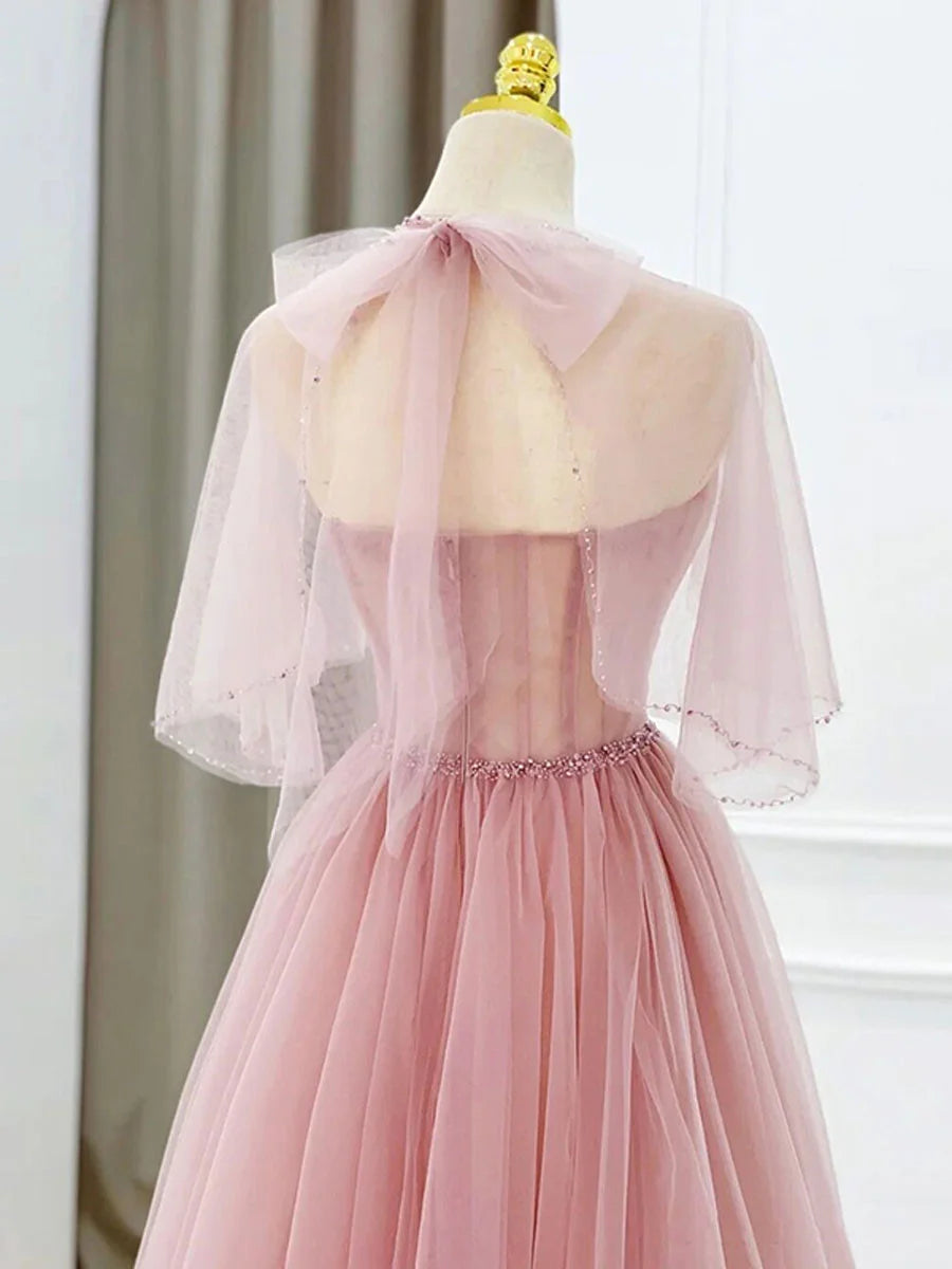 Beaira Pink Tulle Beaded Long Prom Dress Pink Formal Dress Party Dress prom dresses shops