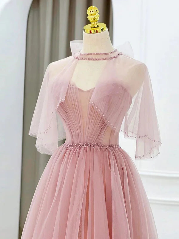 Beaira Pink Tulle Beaded Long Prom Dress Pink Formal Dress Party Dress prom dresses shops