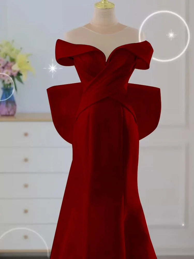 Beaira Wine Red Mermaid Long Party Dress with Bow Wine Red Wedding Party Dress prom dresses shops
