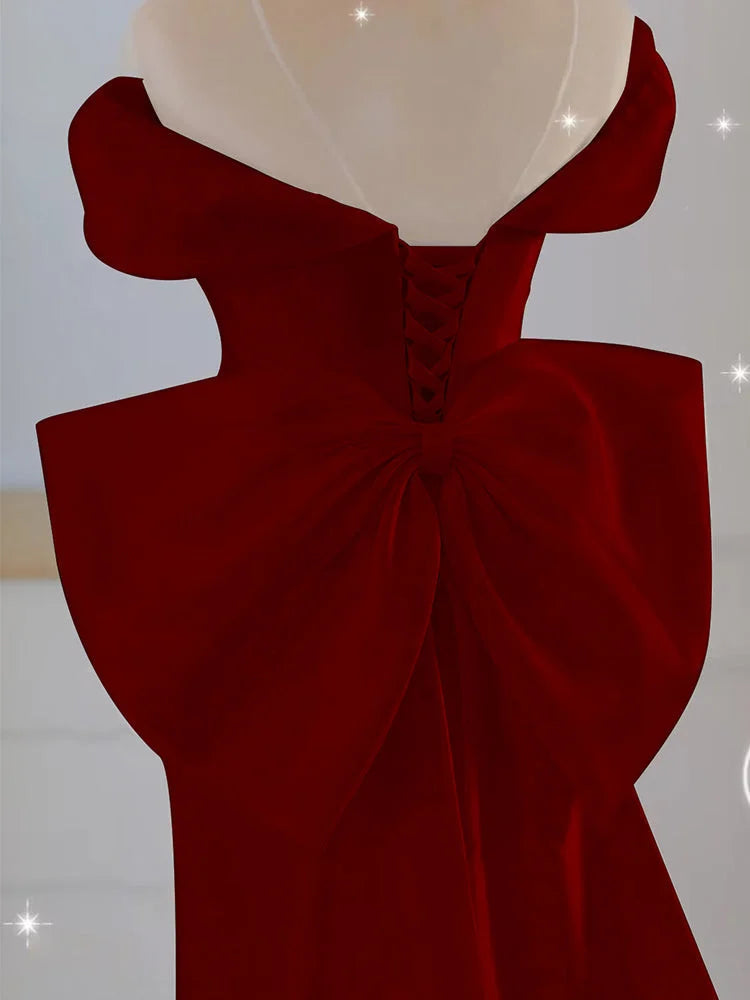 Beaira Wine Red Mermaid Long Party Dress with Bow Wine Red Wedding Party Dress prom dresses shops