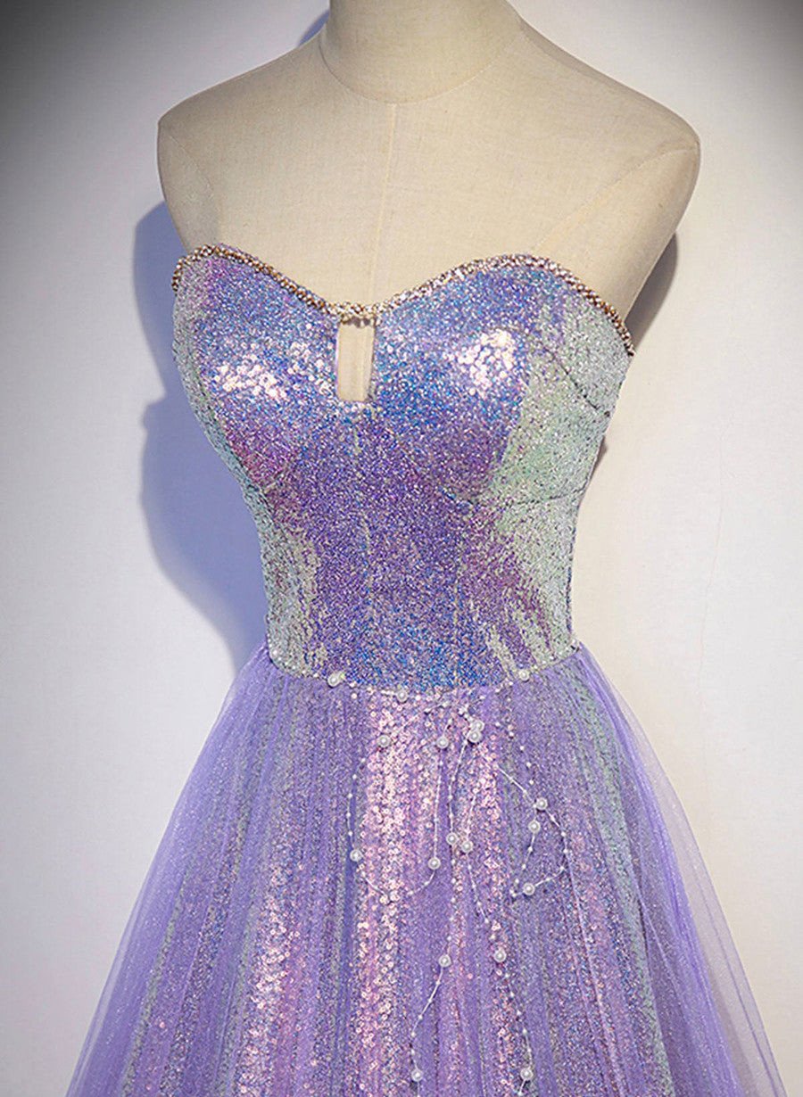 Beaira Lavender Tulle and Sequins Sweetheart Long Pary Dress A-line Prom Dress Formal Dresses prom dresses shops