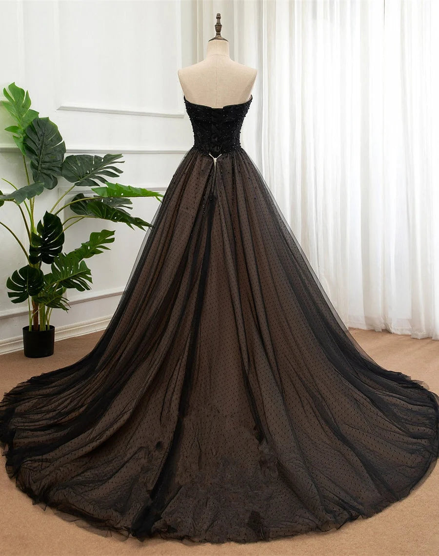 Beaira Black Sweetheart Beaded Tulle Prom Dress A-line Evening Dress Party Dress prom dresses shops
