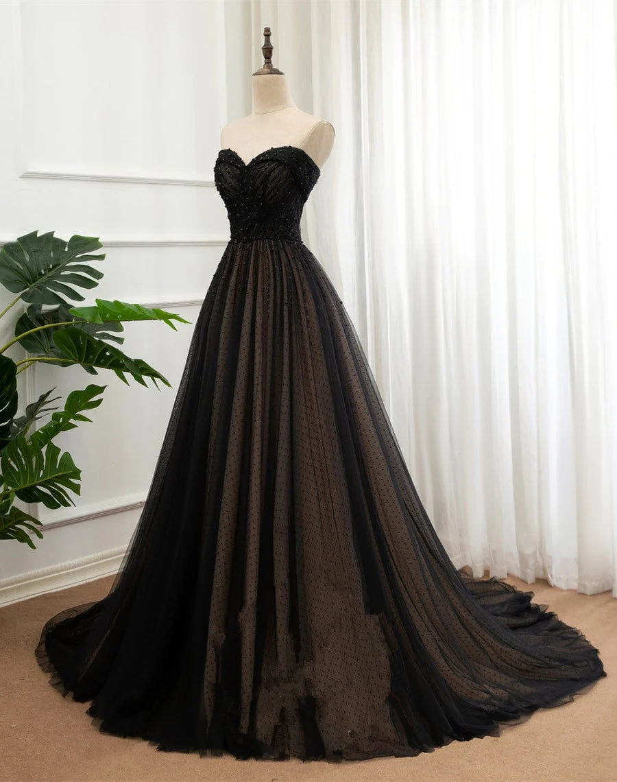 Beaira Black Sweetheart Beaded Tulle Prom Dress A-line Evening Dress Party Dress prom dresses shops
