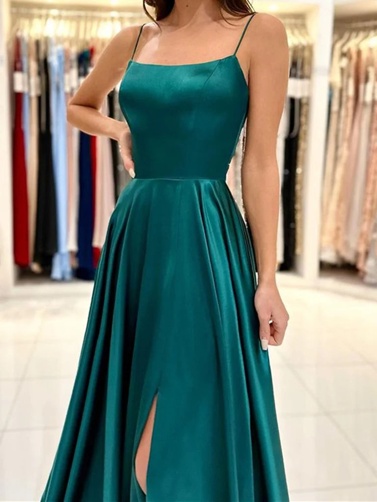 Beaira Green Satin A-line Lace-up Prom Dress Party Dress Green Evening Dress prom dresses shops