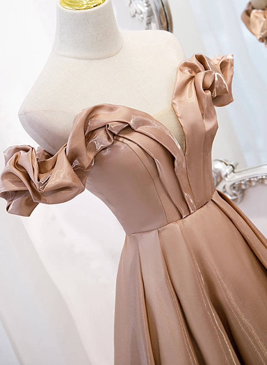 Beaira Champagne Satin Long Party Dress Prom Dress A-line Simple Formal Dress prom dresses shops