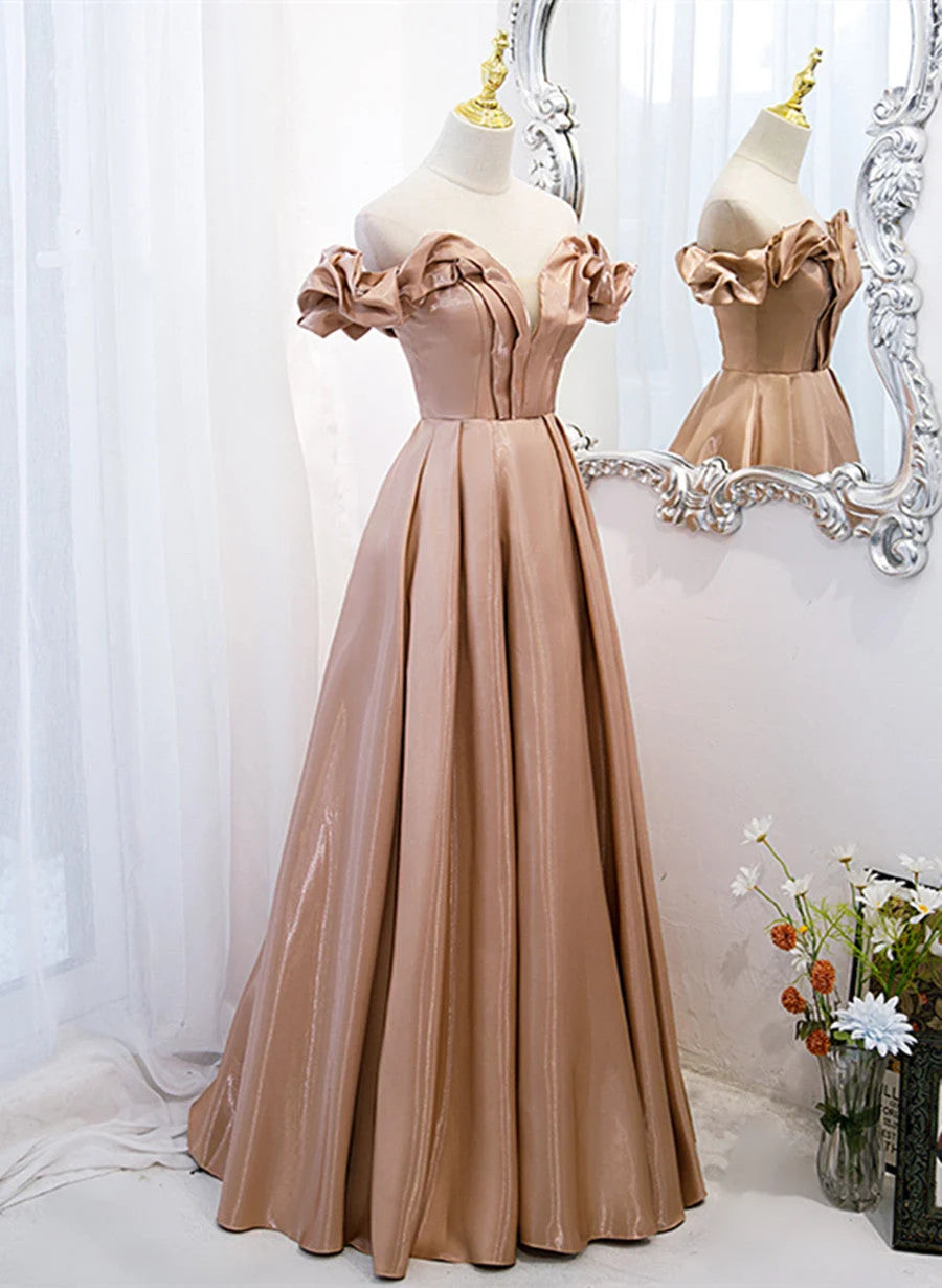 Beaira Champagne Satin Long Party Dress Prom Dress A-line Simple Formal Dress prom dresses shops