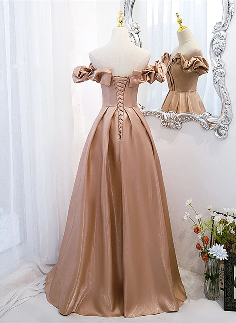 Beaira Champagne Satin Long Party Dress Prom Dress A-line Simple Formal Dress prom dresses shops