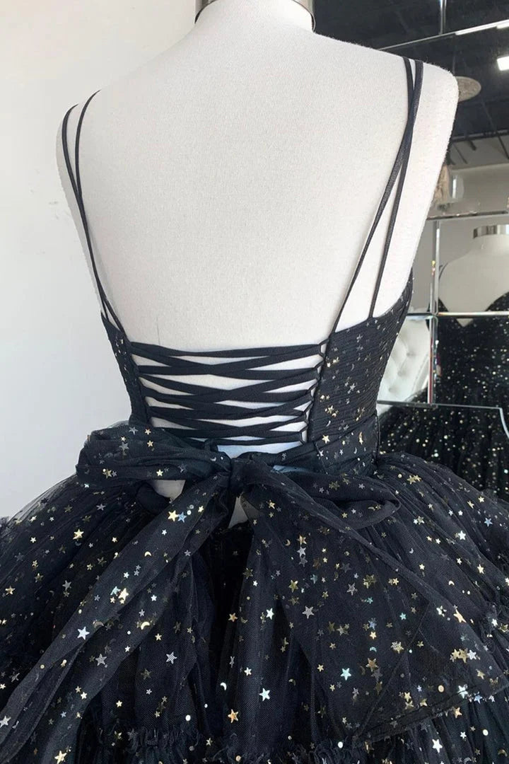 Beaira Black V-neckline Layers Tulle Long Formal Dress Black Prom Dress Party Dress prom dresses shops