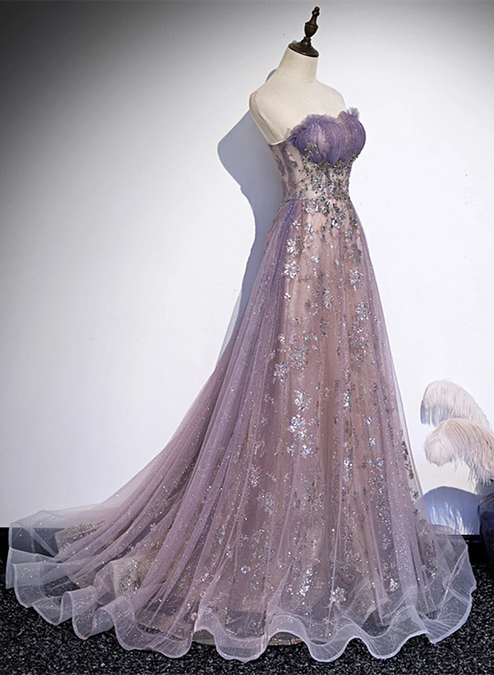 Beaira Purple A-line Tulle with Lace Long Formal Dress Purple Evening Dress Long Party Dress prom dresses shops