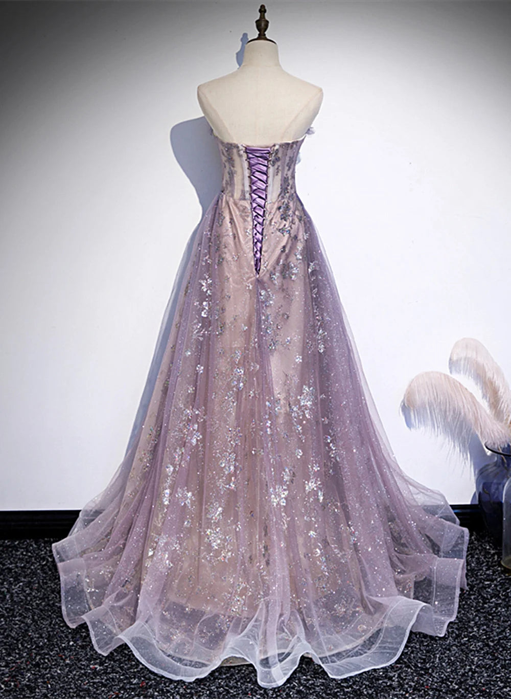 Beaira Purple A-line Tulle with Lace Long Formal Dress Purple Evening Dress Long Party Dress prom dresses shops
