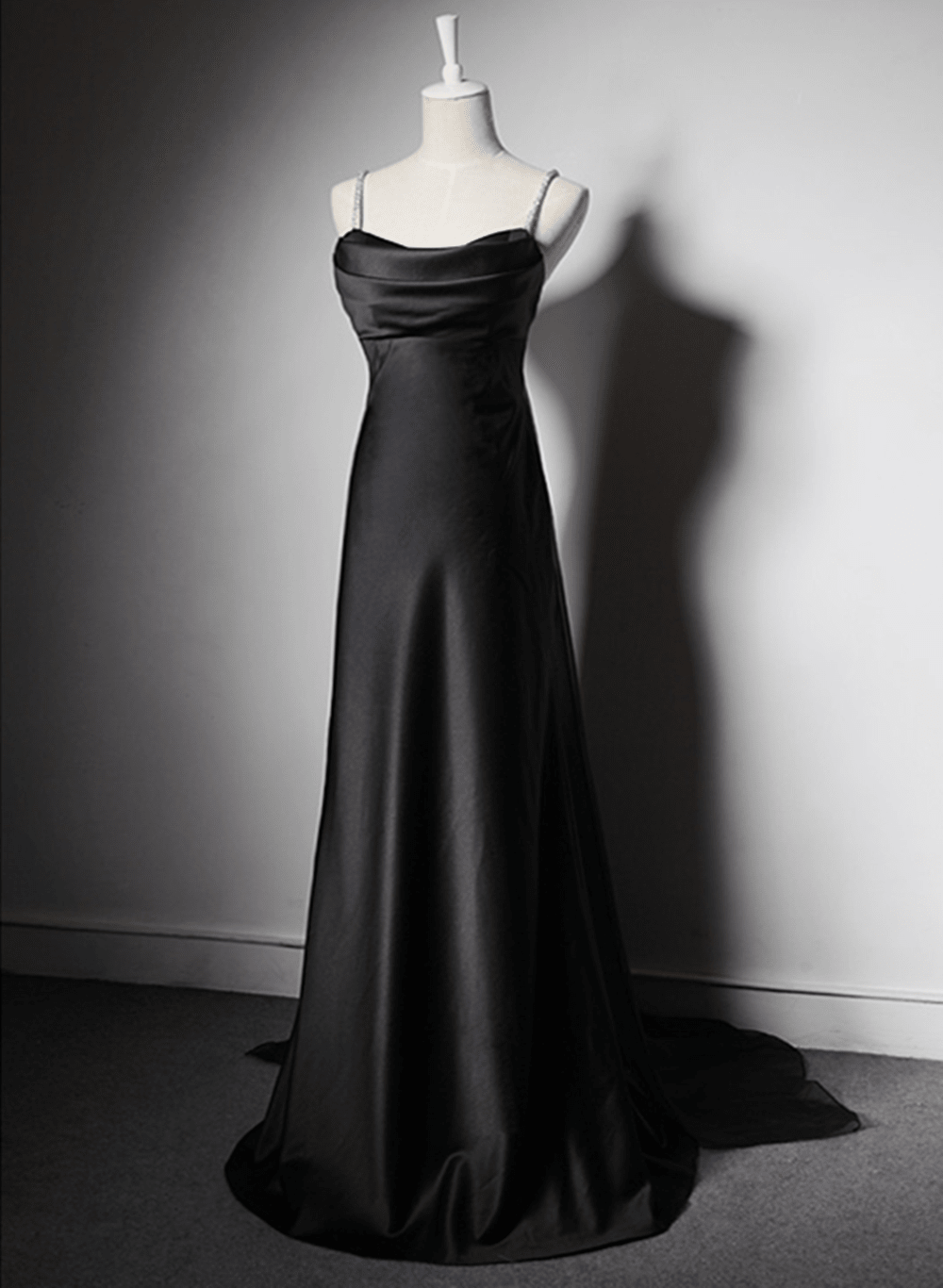 Beaira Black Satin Long Formal Dress Wedding Party Dress Black A-line Prom Dress prom dresses shops