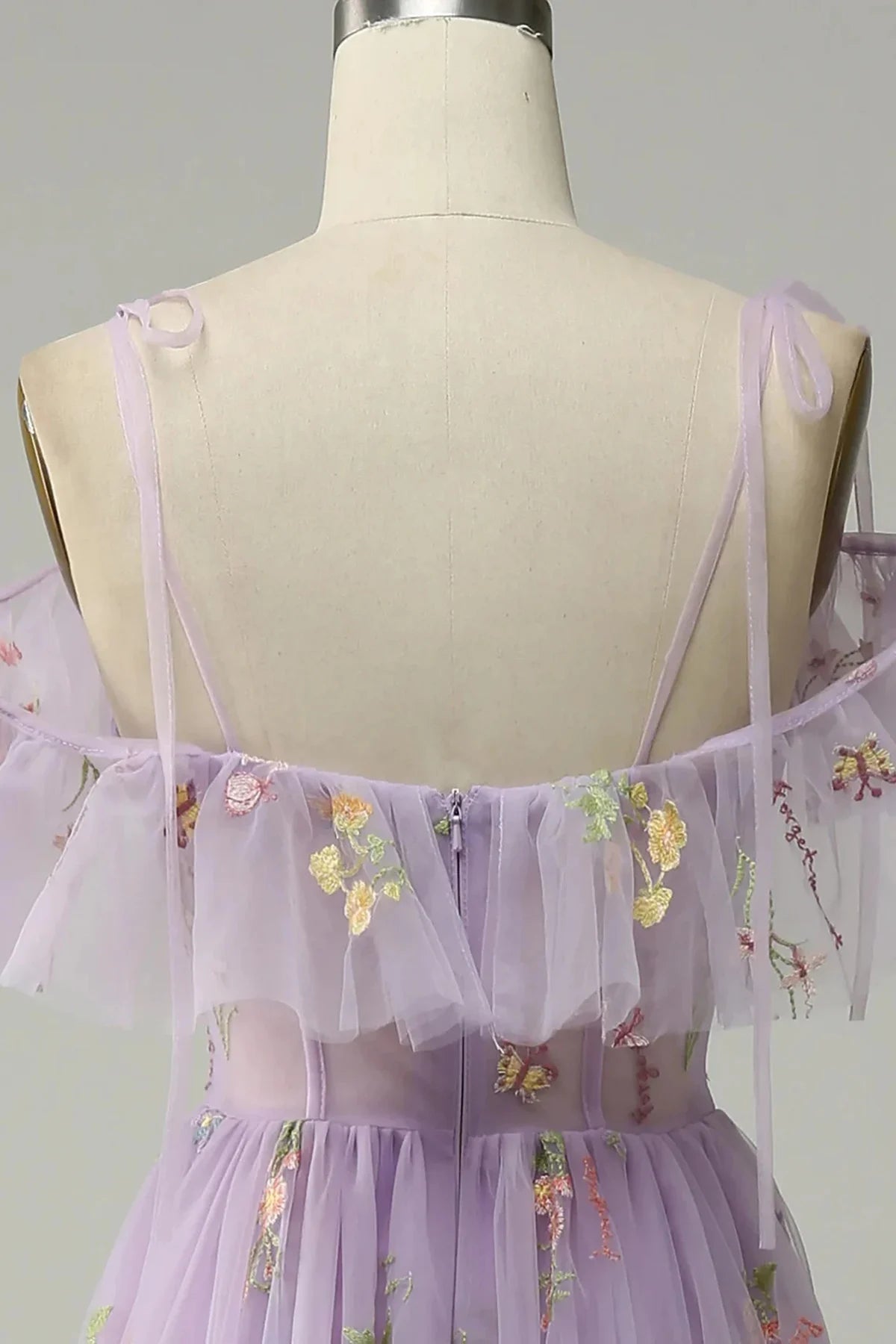 Beaira Light Purple Floral Long Prom Dress with Slit Light Purple Formal Dress