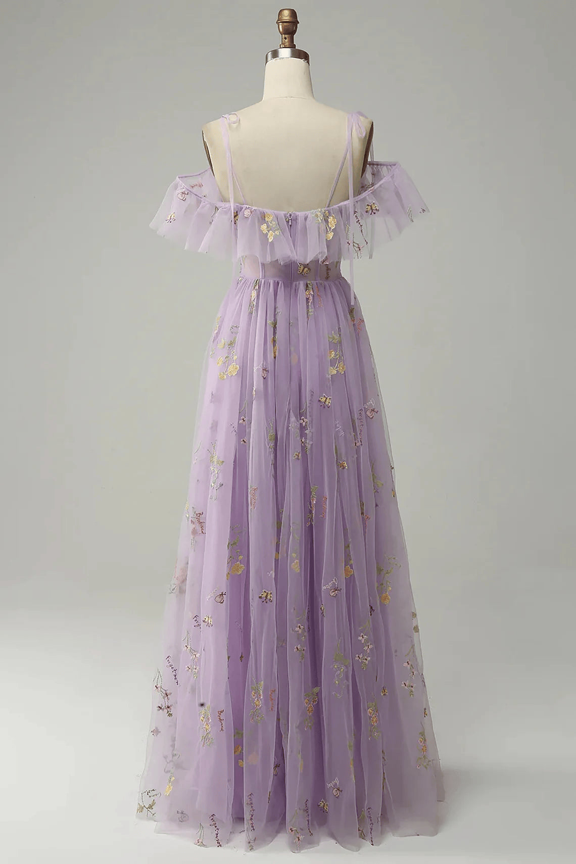 Beaira Light Purple Floral Long Prom Dress with Slit Light Purple Formal Dress