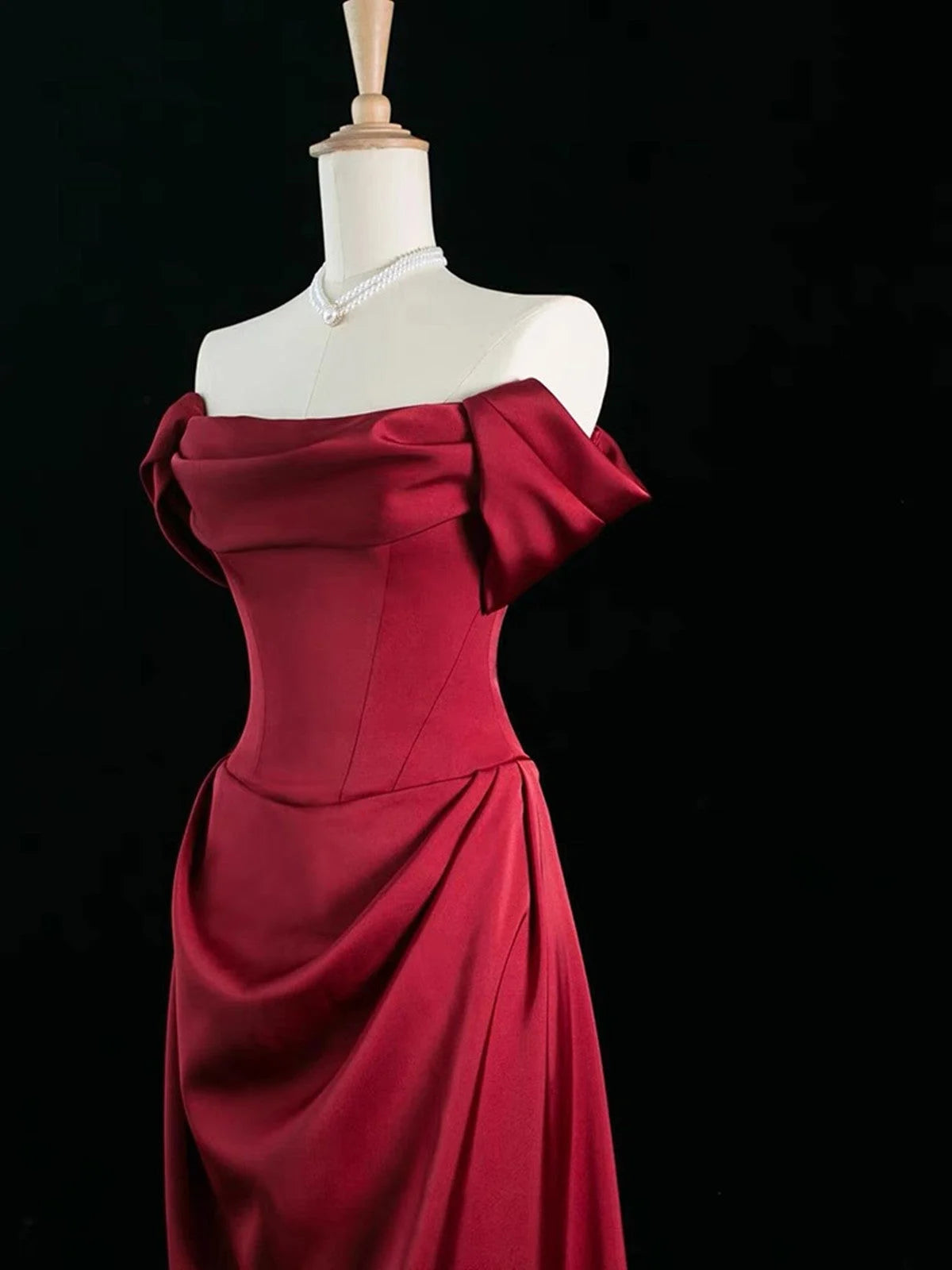 Beaira Wine Red Satin Simple Long Party Dress A-line Wine Red Prom Dress