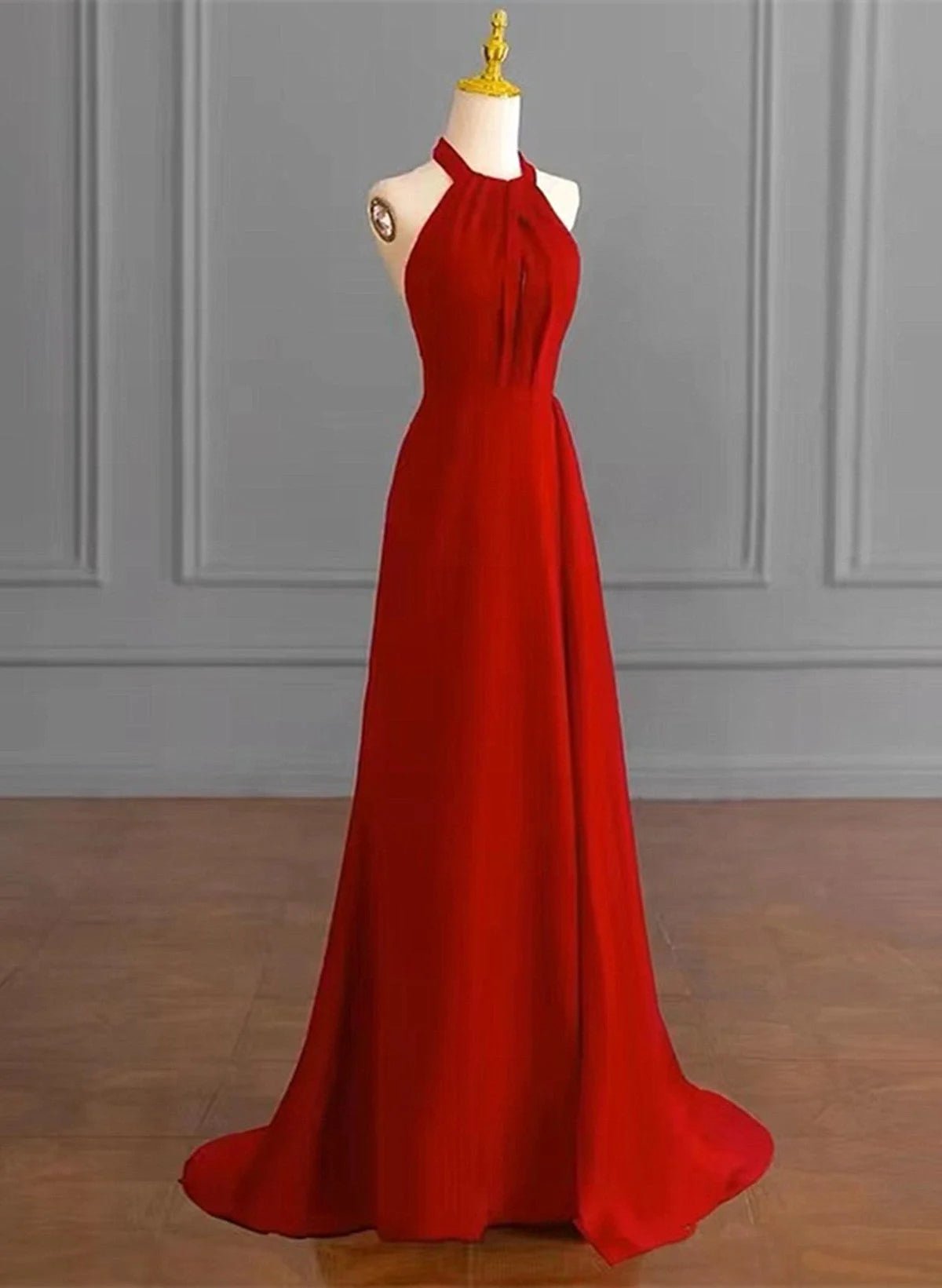Beaira Red Halter A-line Simple Formal Dress Red Long Evening Dress Party Dress