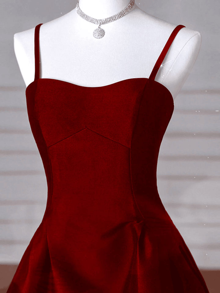 Beaira Wine Red A-Line Straps Satin Long Party Dress Wine Red Long Prom Dress Evening Dress