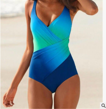 Women's Swimwear Tankini 2 Piece Swimsuit Backless High Waisted Ombre Tie Dye Crew Neck Tropical Beach Wear Bathing Suits