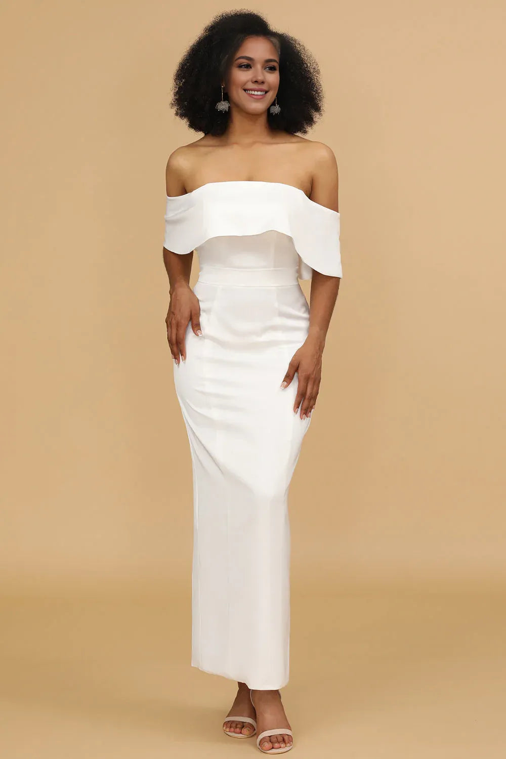 Beaira Elegant White Mermaid Off the Shoulder Satin Ankle-Length Bridesmaid Dress New Arrivals