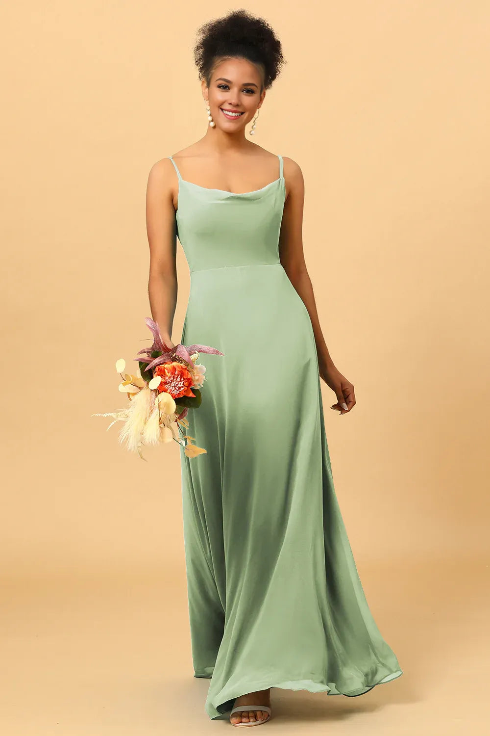 Beaira A Line Spaghetti Straps Floor-Length Chiffon Bridesmaid Dress Bridesmaid dress shop 